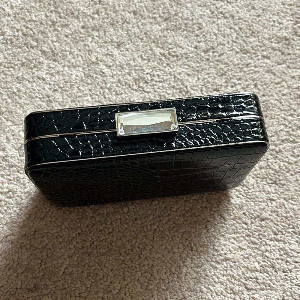 White House Black Market black snakeskin mini hard case clutch - Picture 3 of 6